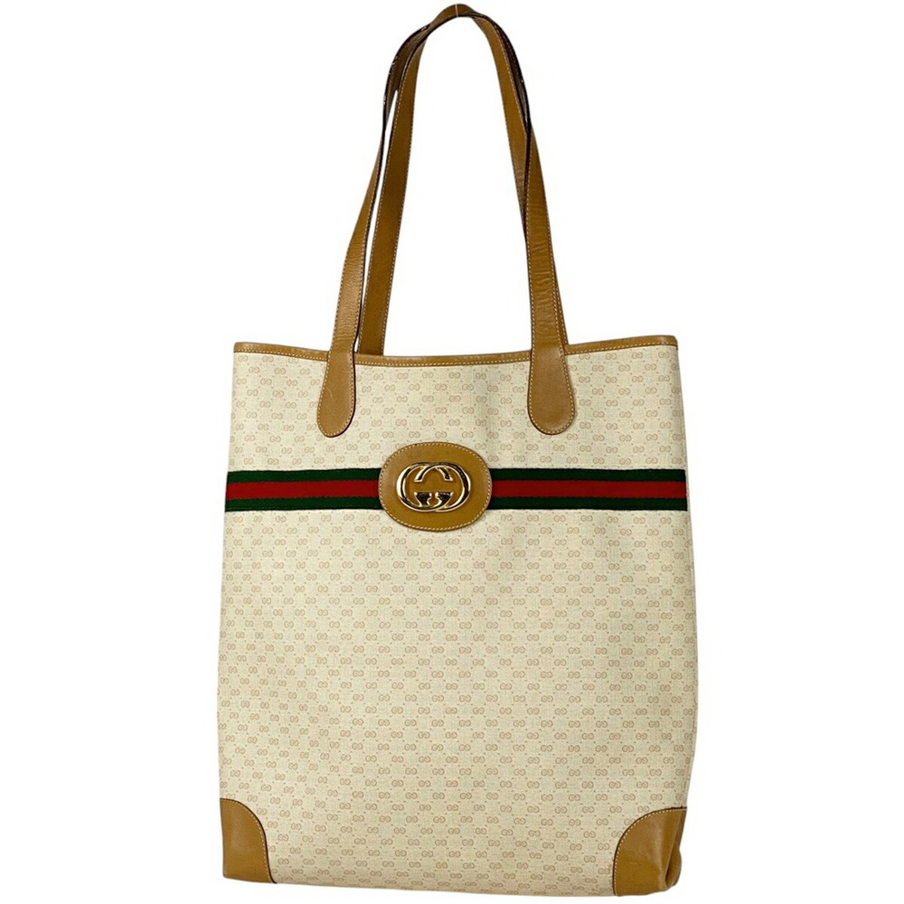 Gucci Tote Bag Sherry Canvas White Brown